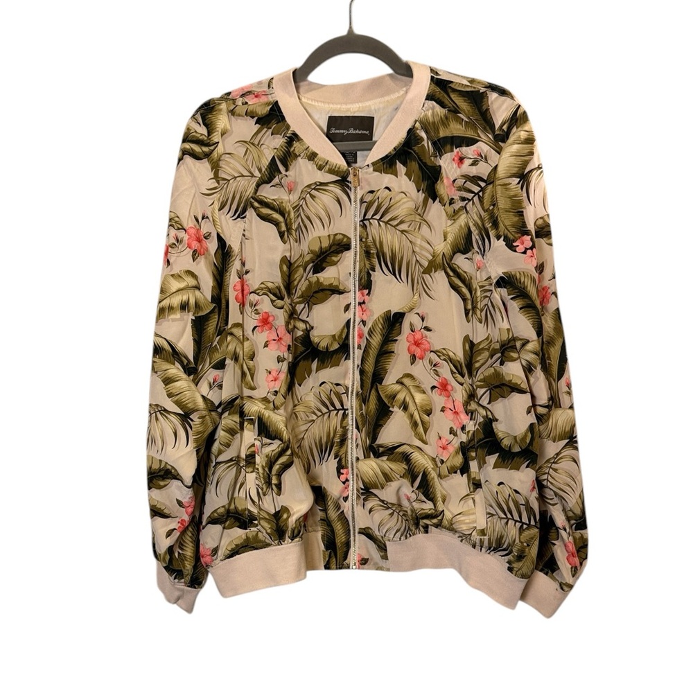 Tommy Bahama Women’s Silk Cream Tropical Floral Resortwear Bomber Jacket sz L/XL